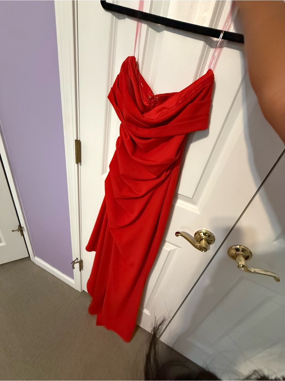 Red Cowl-Neck Maxi Dress with Draped Silhouette